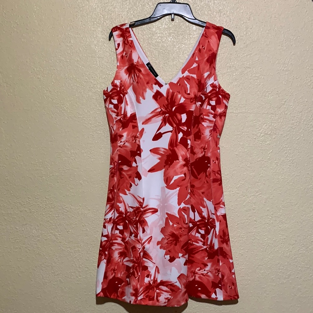 International Concepts Dress Red White Floral Size L 12 Sleeveless Stretchy